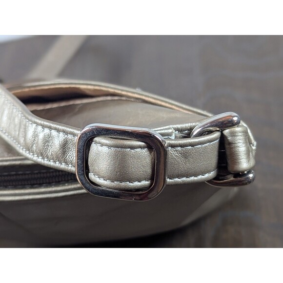 DAWLI Leather Crossbody Purse Handbag Metallic Gold Zip Closure Pockets USA Made - Picture 8 of 12